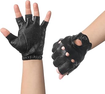 Luwint Kids Leather Fingerless Gloves for Cycling Cosplay Costume Dancing, Black, Boys & Girls 3-12 Years