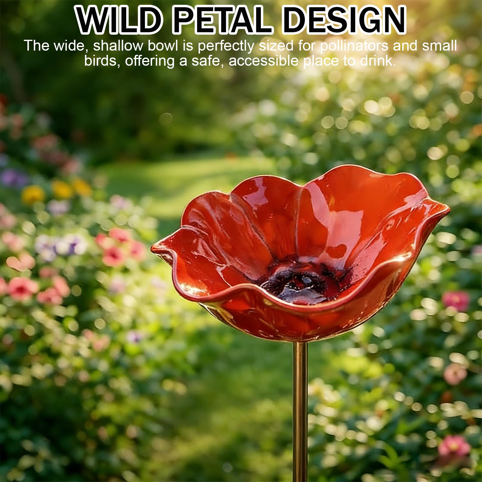 Blumen Gartenstecker Vogeltränke, Metall Blume Bienentränke Für Den Garten, Handmade Metal Flower Garden Stake Bird Bath, Insektentränke Gartens Für Bienens Schmetterlingstränke (3 Stück) - 3