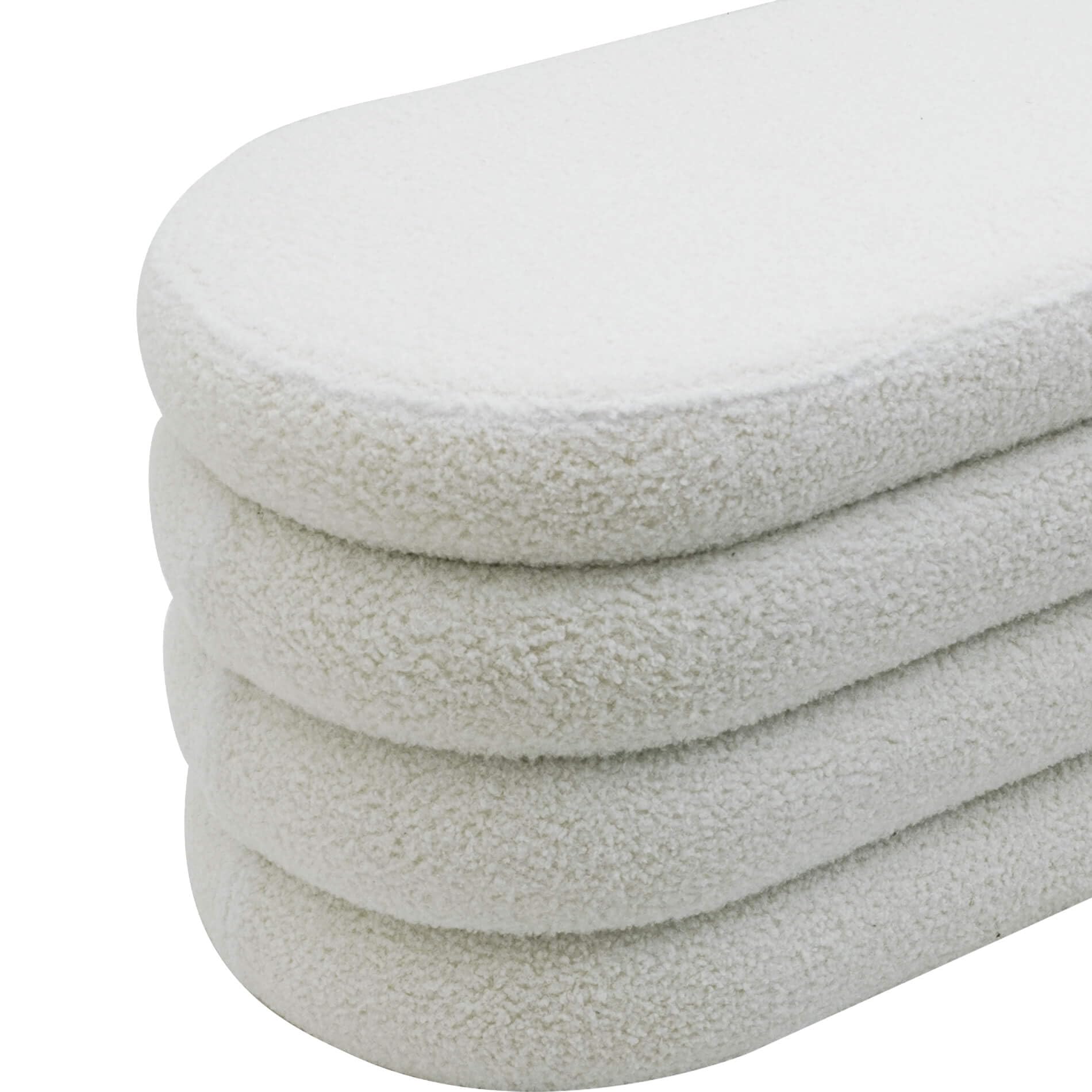 Rebecca Mobili Cassapanca Pouf, Pouf Ovale Lungo, Bianco, Tessuto Poliestere MDF, con Vano Contenitore, per Salotto Camera da Letto - Misure HxLxP: 38 x 76 x 38 cm - Art. RE7054