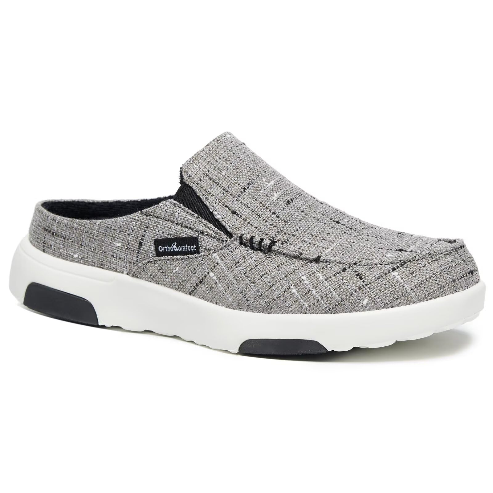 OrthoComfoot Women's Orthopedic Slip-On Loafers Walking Shoes: Comfortable Arch Support Slippers for Plantar Fasciitis, Casual Canvas Orthotic Mule Clogs for Foot Heel Pain Relief