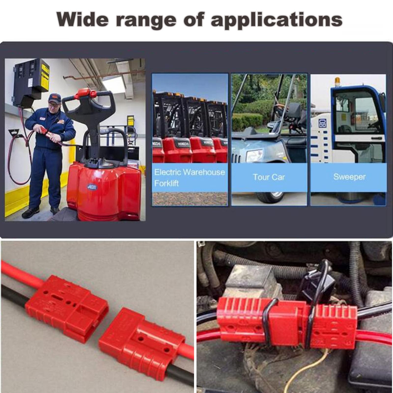 350A 600V Gabelstapler Ladegerät Batterieanschluss Ladestecker Elektrische Gabelstapler Batterieladegerät Anschlüsse mit 1/0AWG 200Cm/6,56Ft Verlängerungskabel