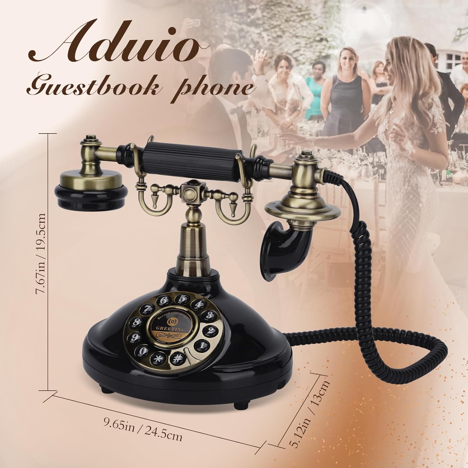 Black Audio Guestbook, Vintage Wedding Guestbook Alternative, Polaroid Audio Phone Guest Book for Wedding, Baby Shower, Retirement, Graduation, Birthday Party & More!