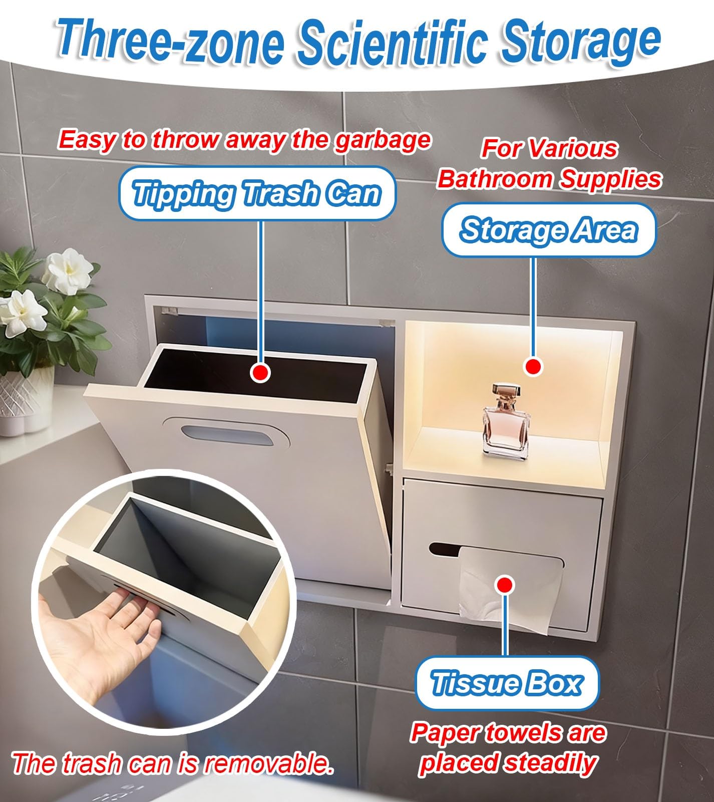 Soporte para Papel higiénico Empotrado en la Pared con Estante, Soporte para Papel higiénico Empotrado, nicho para Papelera Integrado, Inserto para nicho de Papel higiénico para co