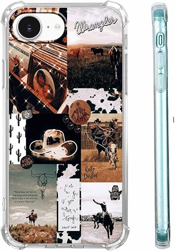 Vintage Cowboy Case for iPhone 16e/17e,Aesthetic Wild West Life Collage,Trendy Cool Soft TPU Bumper Case for iPhone 16e/17e