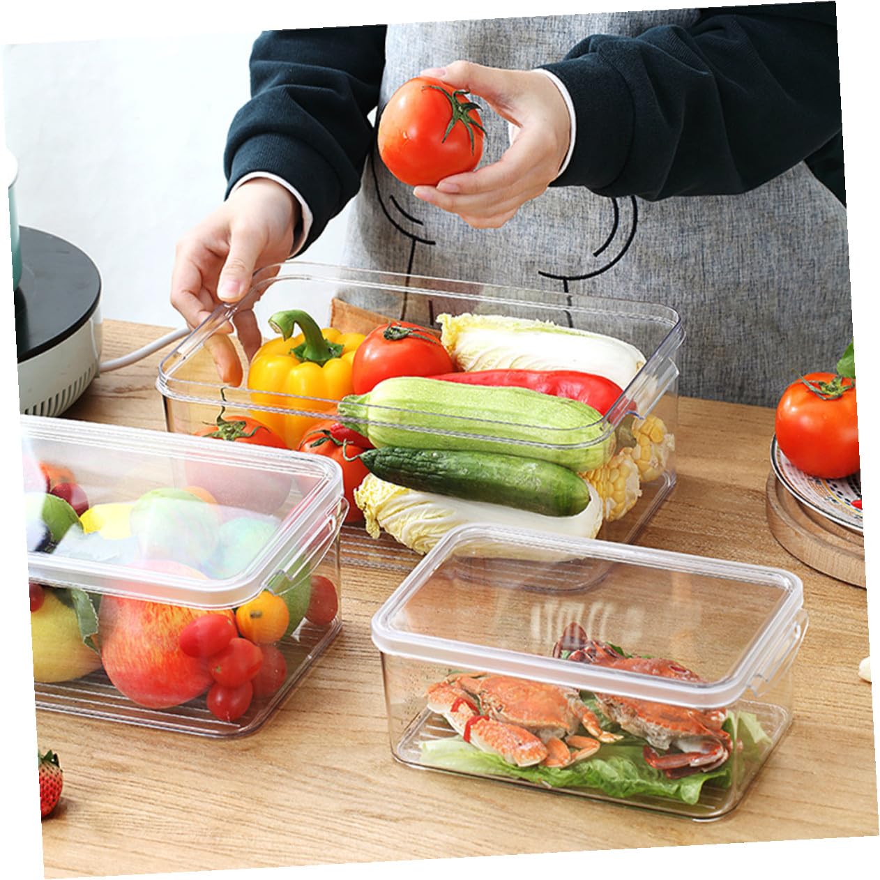 Baluue 3 Stück-pack Kühlschrankbehälter aus Pet für Gemüse und Obst