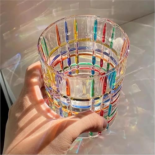 Miniatura 4 de Glass Drinking Glasses Coulorful Crystal Glass Cups Lines Hand-Painted Woven Stained Whiskey Vintage Glassware Juice Cup(Woven)