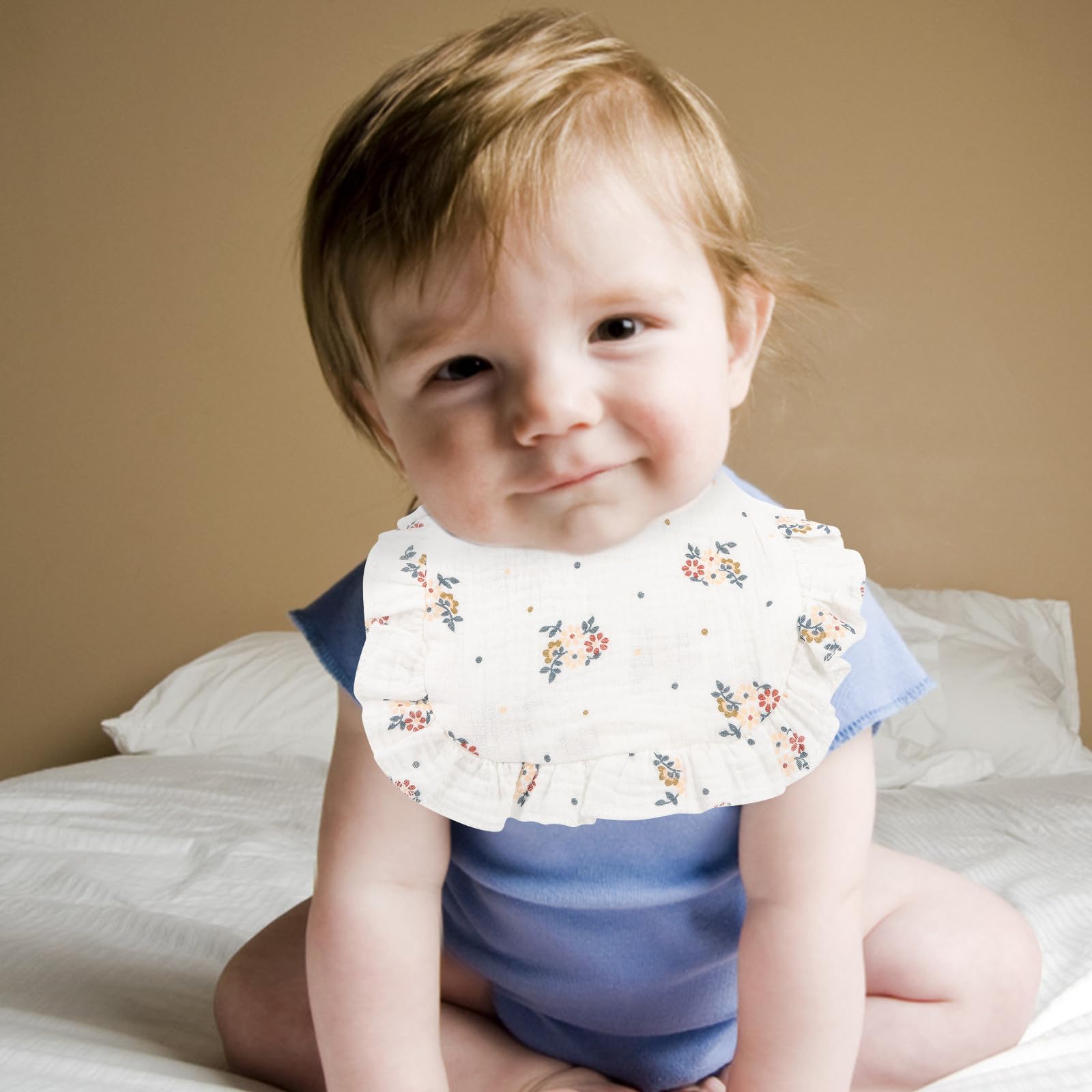 Bavoirs en Coton pour Bébé Bordure Volantée, Confortables et Réutilisables, 6 Pièces