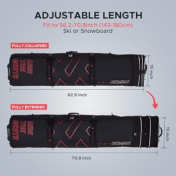 XCMAN Padded Snowboard Bag with Wheels- Snow Ski Bags for Air Travel Adjustable Length 61-70In Large Capacity with Water-Resistant