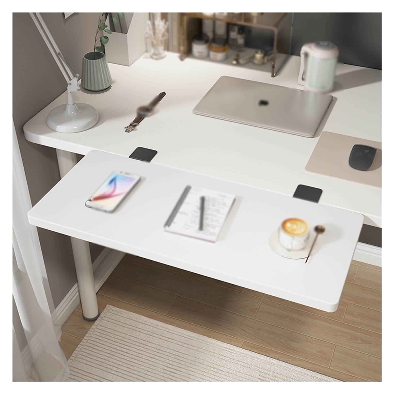 Piegare Scrivania Regolabile Legno, Scaffale Organizzatore per Scrivania Piccoli Spazi, Officina, Garage, Casa, Ufficio, Bar, Cucina, Sala Pranzo(White Stone,120x20cm)