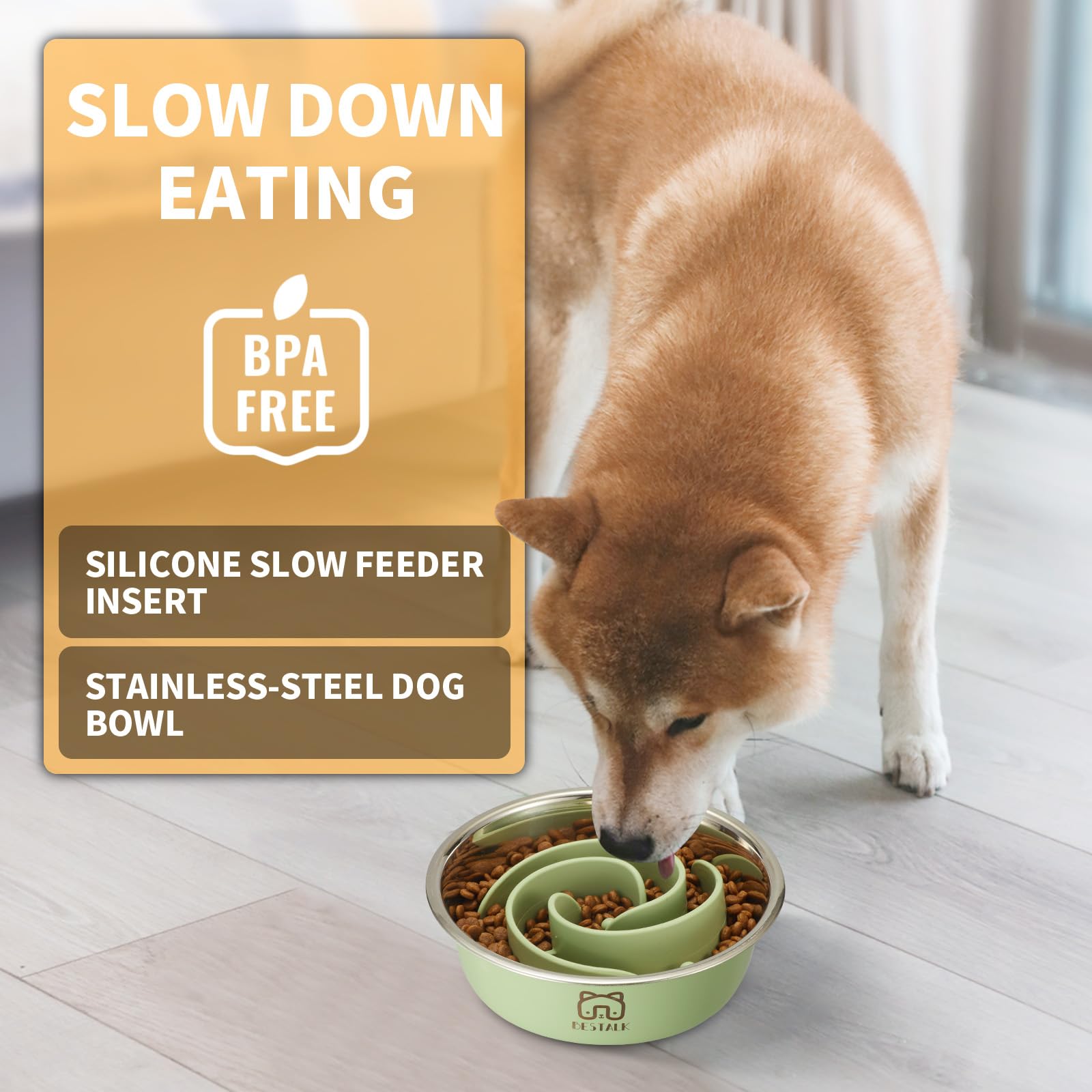 Cuenco de metal 2 en 1 de alimentación lenta para perros, cuencos de acero inoxidable con inserto de alimentación lenta de silicona, cuenco de agua de grado alimenticio 304 con base