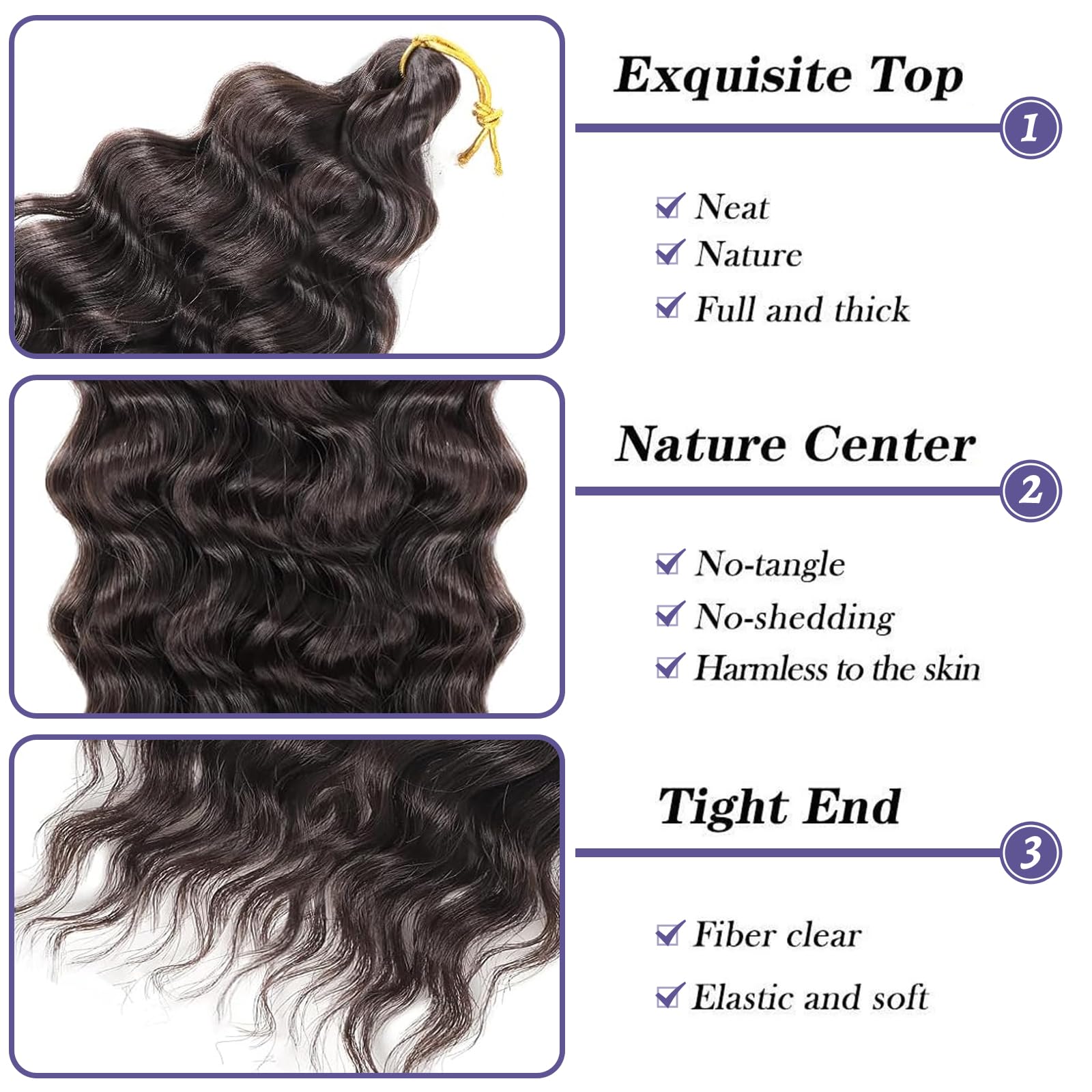 Datanala Ocean Wave Crochet Hair 30 inch Color 30# Deep Wave Curly Crochet Hair 3packs Long Inch Deep Curly Braiding Hair Extensions Long Braids Deep wave Synthetic hair for Black Women - Image 2