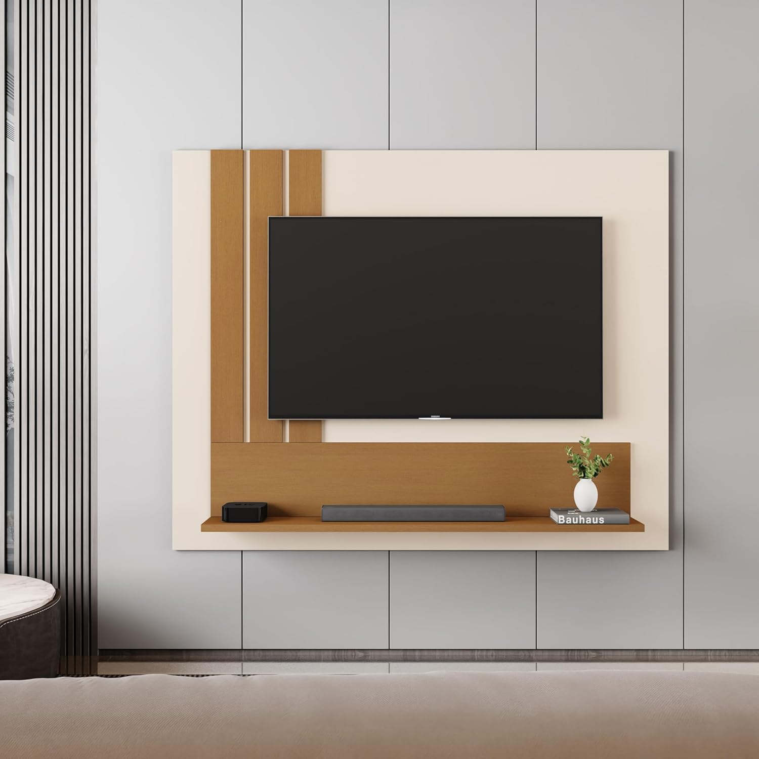 JB Bechara – Painel para TV até 43 Polegadas com Detalhe Ripado, Nicho e Prateleira Decoração para Sala e Quarto (Pérola/Nature) JB Bechara – Painel para TV até 43 Polegadas com Detalhe Ripado, Nicho e Prateleira Decoração para Sala e Quarto (Pérola/Nature)
