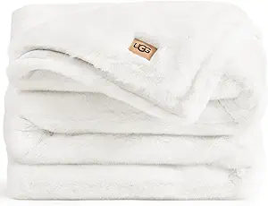 UGG Plush Faux Fur Throw Blanket Reversible Medium Weight Luxury Soft Throw Blankets for Bed or Chair, Hypoallergenic, Machine Washable, Home Decor, 50-inch x 70-inch, White Snow (Euphoria)
