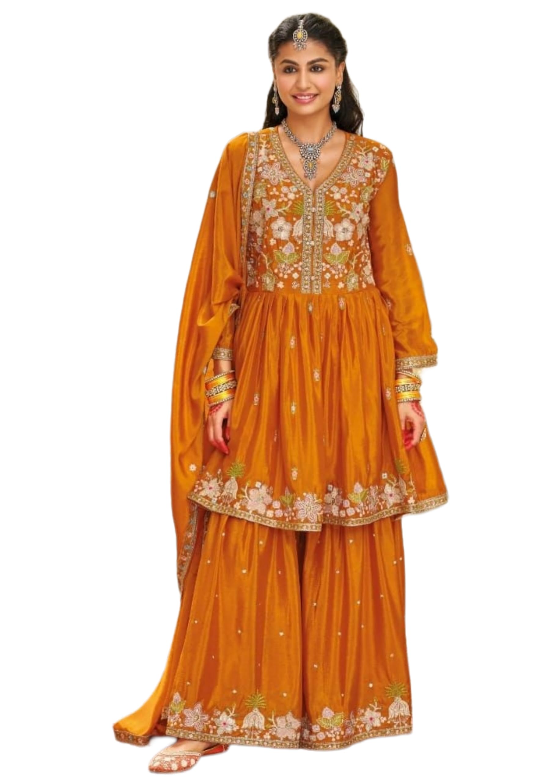 Womens Heavy Chinon Fabric Emboidery Work Sharara Suit 17270