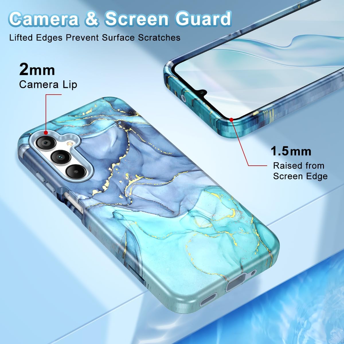 Btscase for Samsung Galaxy A16 5G Case, Marble Pattern 3 in 1 Heavy Duty Shockproof Full Body Rugged Hard PC+Soft Silicone Drop Protective Women Girl Cover for Samsung Galaxy A16 5G,Blue Cyan image 4