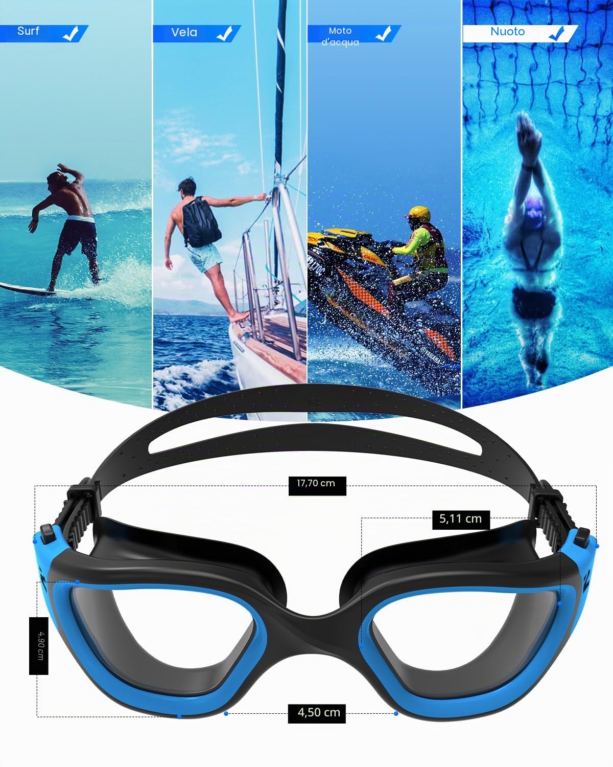 ZIONOR Occhiali da nuoto ottici, G1MS a prova di perdite e anti-appannamento, in vetro correttivo professionale, con intensità visiva/diottria, protezione UV per uomo e donna (diottrie da -2,0 a -7,0)