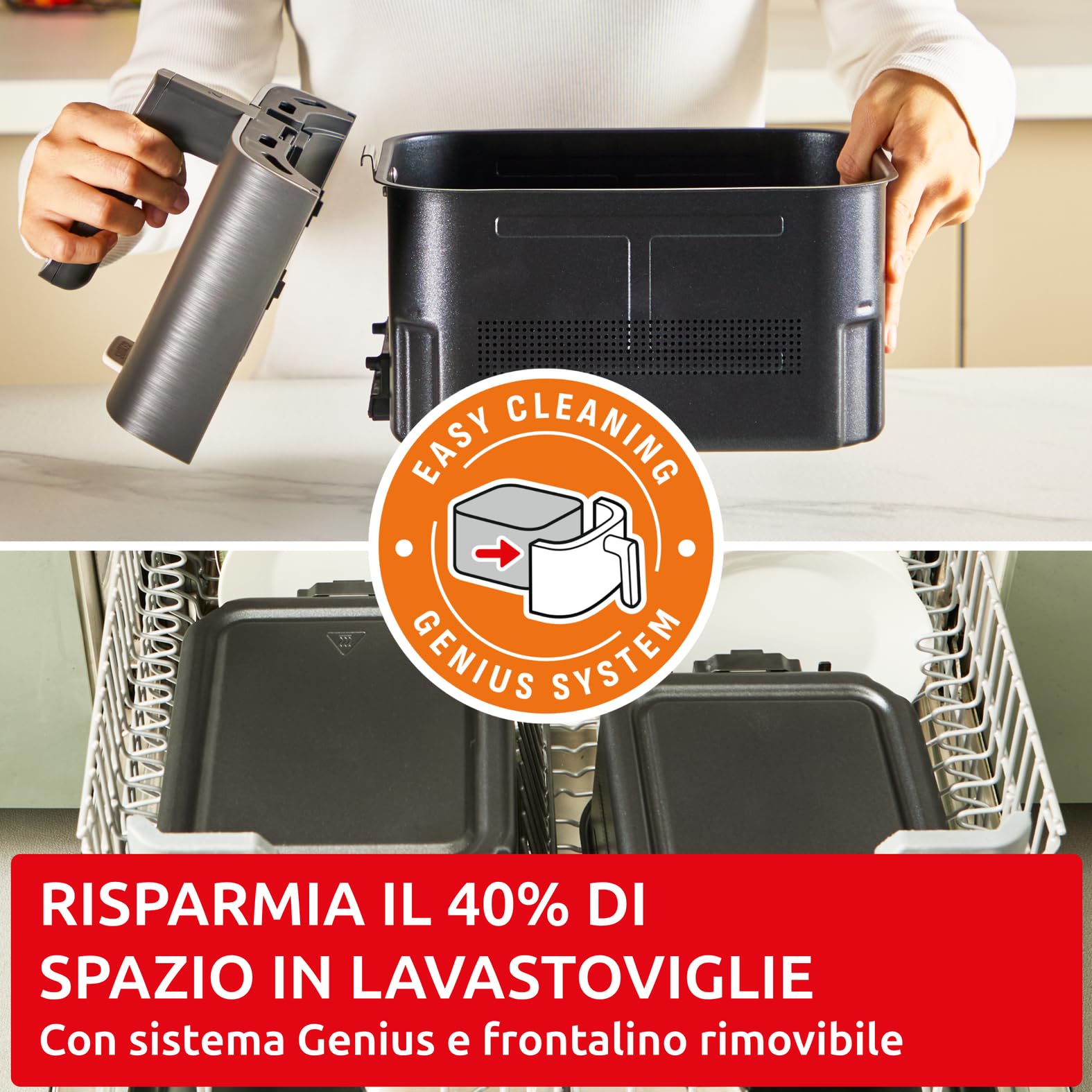 Moulinex Easy Fry Crispy Stack, Friggitrice ad Aria Verticale con Doppia Resistenza, Salvaspazio, Cottura ad Aria Uniforme e Croccante, Frontale Rimovibile, EZ756HF0