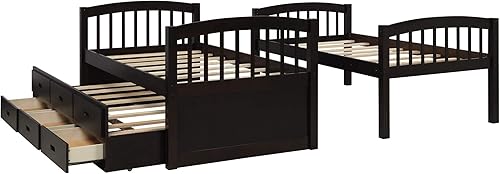 Miniatura 5 de Harper&Bright Designs - Litera individual sobre individual con barandilla de seguridad, escalera, cama nido individual con 3 cajones para niños,