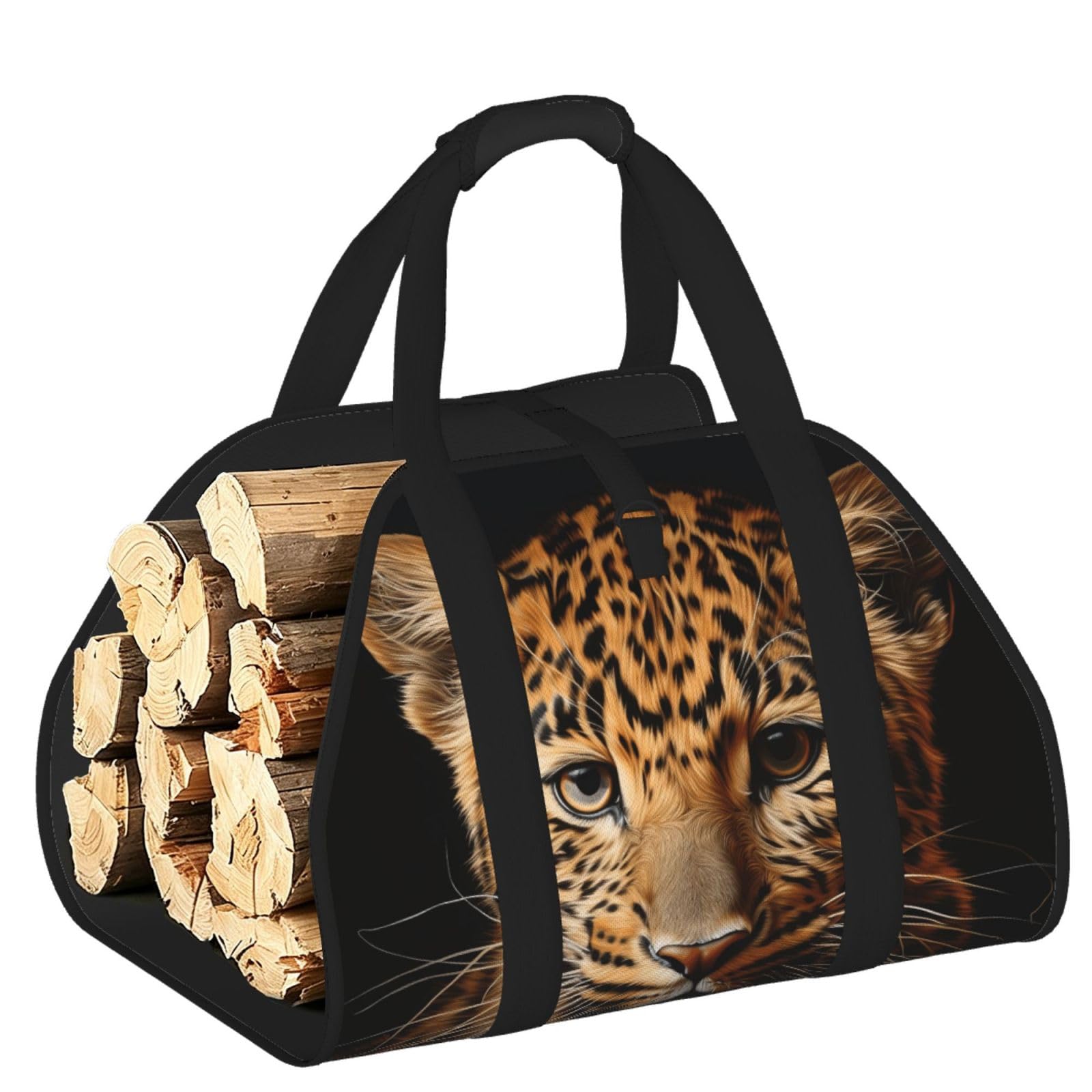 Ayyqwe Black Leopard Print Print Firewood Bag Wood Waterproof Versatile Camping Picnic Storage Daily Home