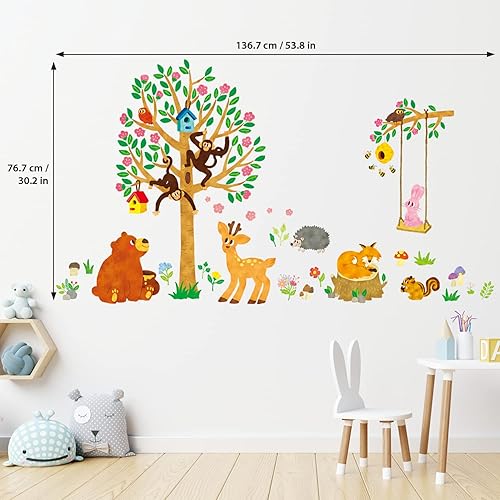 Miniatura 5 de DECOWALL SG-2201 Woodland Nursery Decor Wall Stickers Animals Nursery Girls Tree Forest Boy Room Fall Fox Deer Owl Playroom Living Bedroom Baby