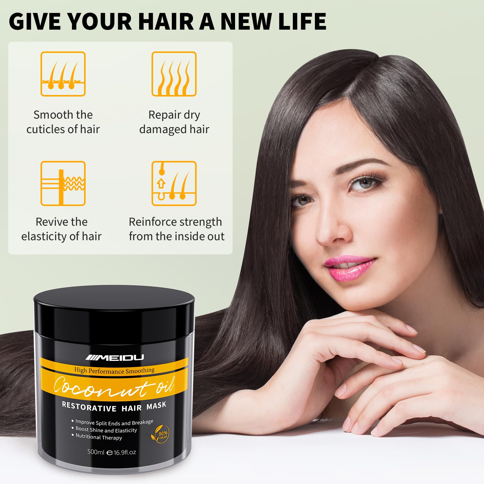 Hair Mask for Dry Damaged Hair, Keratin Hair Repair Treatment, Deep Conditioning Hydrating Hair Treatment for Coloured Hair, Coconut Oil Hair mask for Women with Curly Hair - Image 3