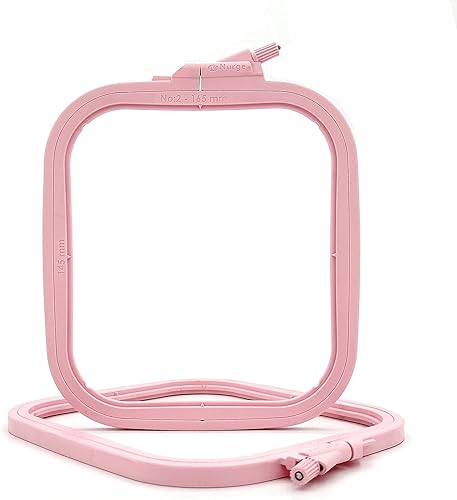 Nurge Aro de bordado cuadrado de plástico rosa pequeño (No 2), aros de punto de cruz, aro de aguja de perforación, costura de manualidades, aros de