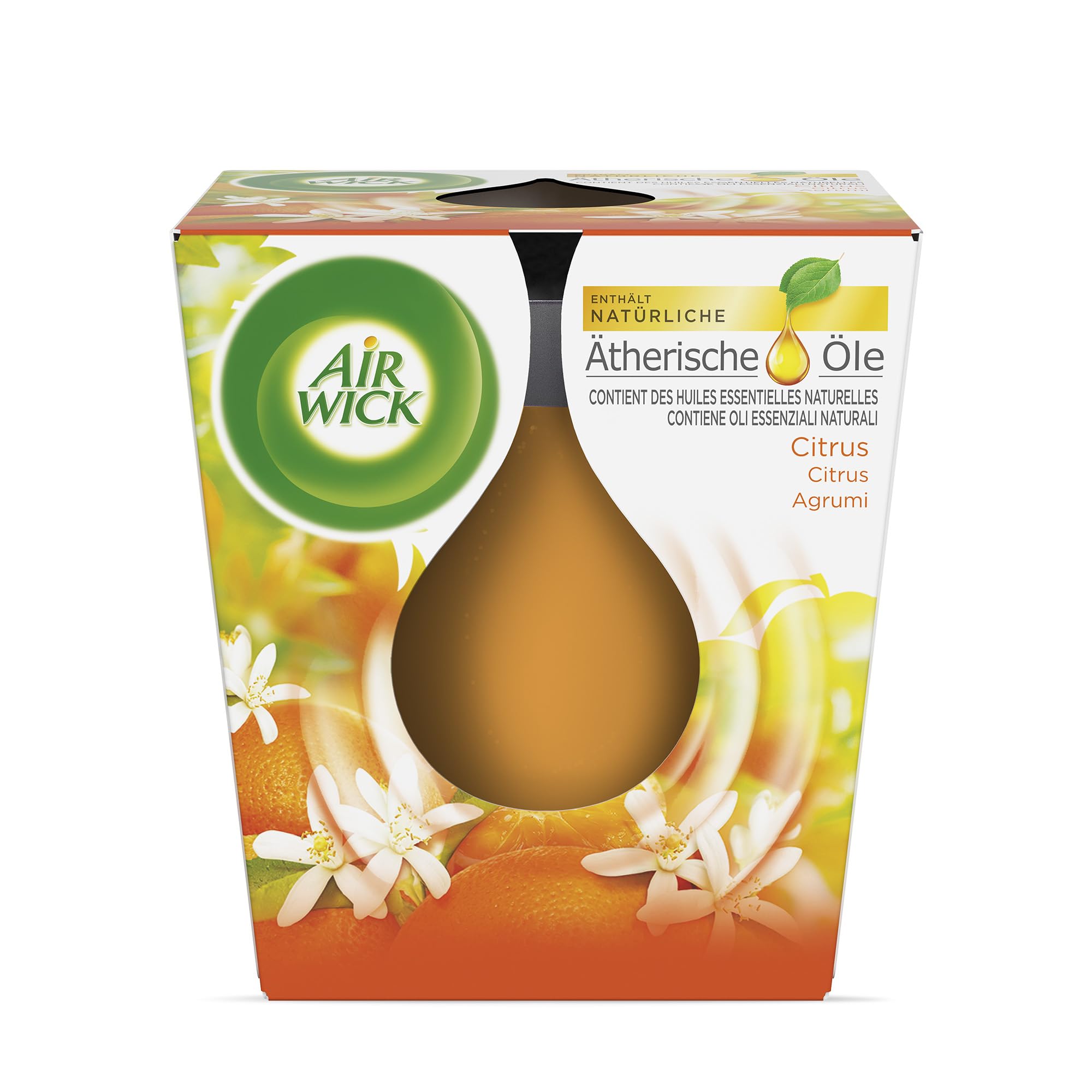Air Wick Wohlfühl-Duftkerze im Glas – Duft: Citrus – Enthält natürliche ätherische Öle – 6 x 105 g Duftkerzenset
