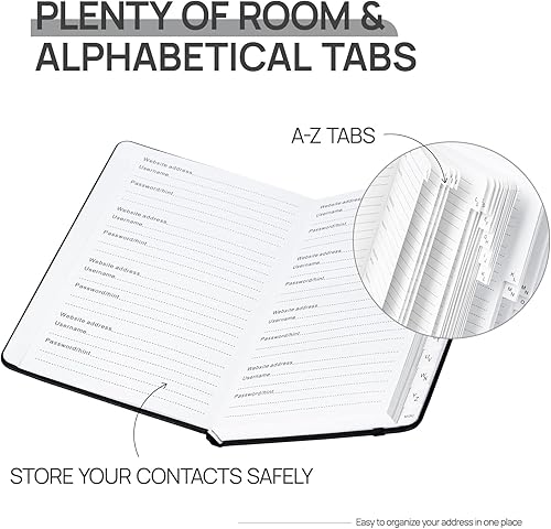 Miniatura 2 de Libro de contraseñas con pestañas alfabéticas - Guardián de contraseñas de tapa dura mejorado con PU, perfecto para registrar organizar tus