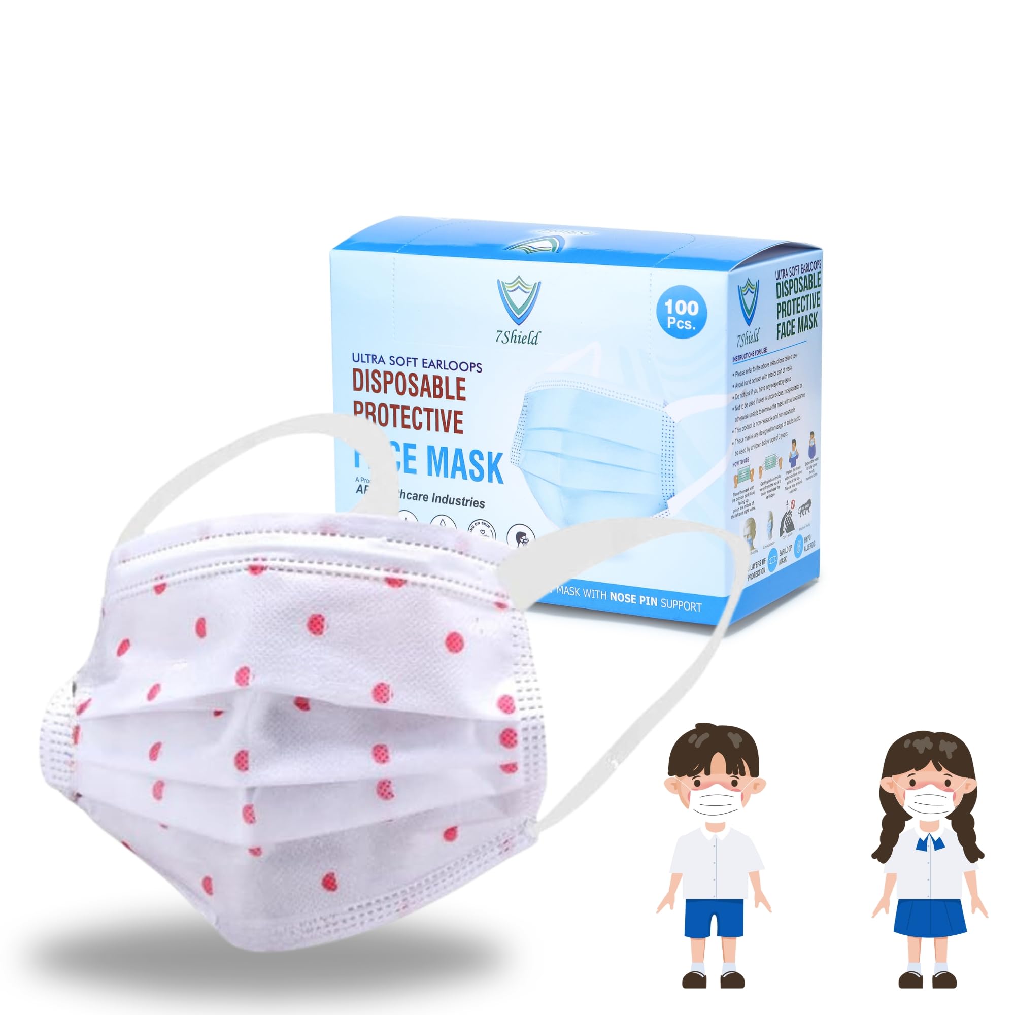 7Shield Red Dot Printed Face Mask for Kids | Nose Clip & soft fabric ear loop Mask | 3 Ply DisposableFace Mask | Filter Protection Dust Proof Water Resistant Surgical Mask (White printed-400pc) (B09GY16QXB) Amazon Price History, Amazon Price Tracker