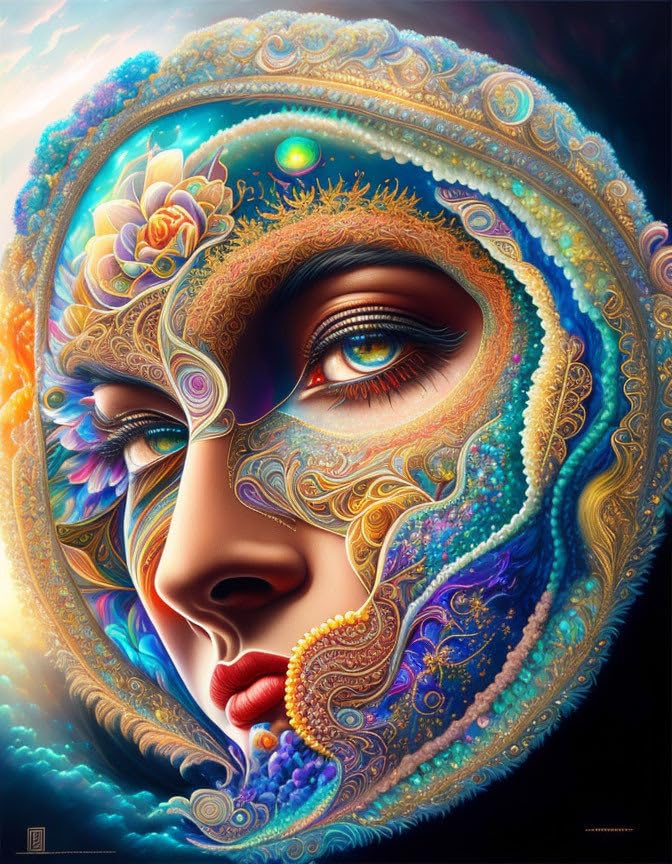 Image visage moiré couleur pour salon moderne : Toile murale SERENDIPITP 58x90