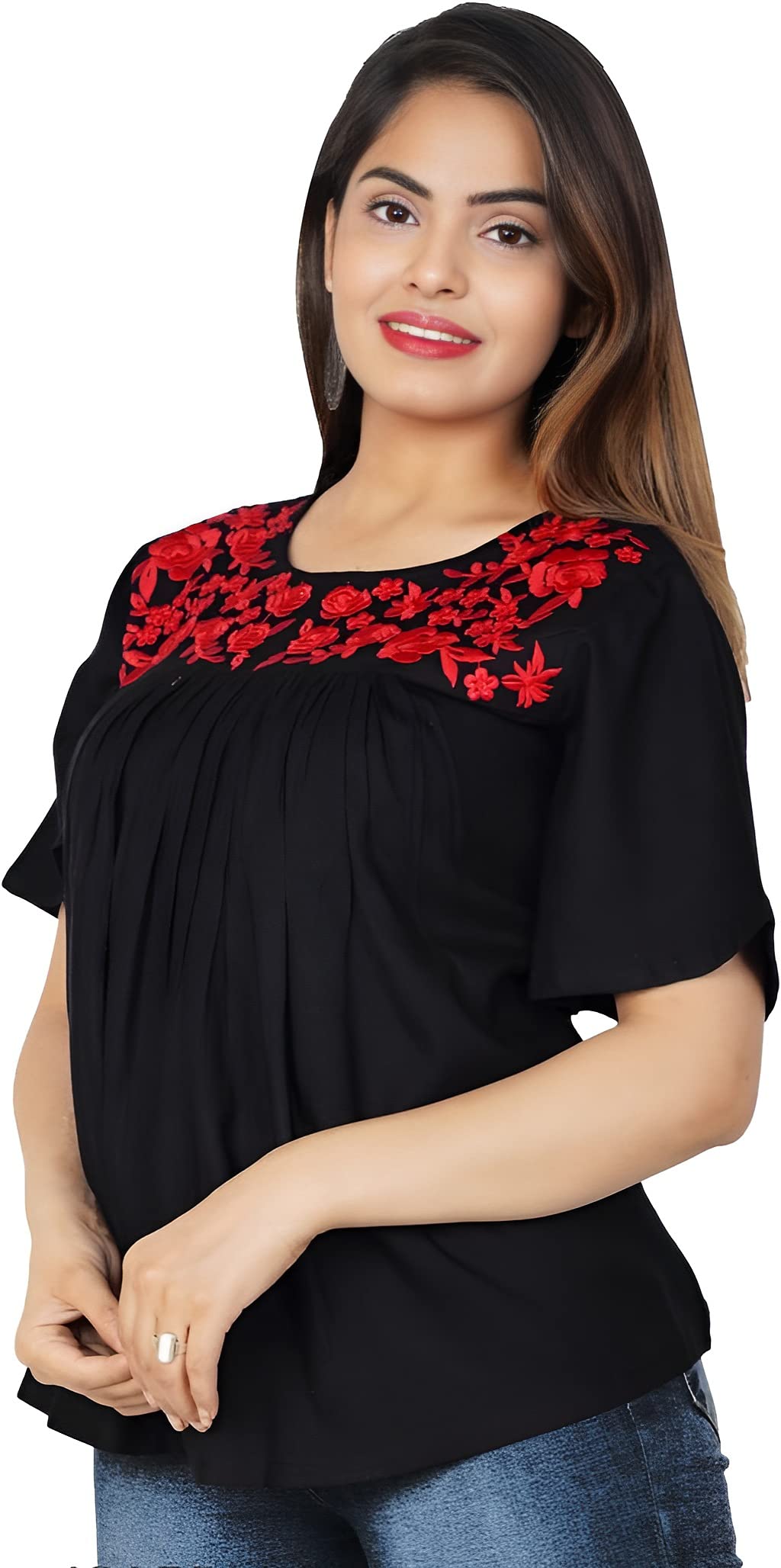 G.D Fashion Women Printed Rayon Top with Half Sleeves for Office Wear || Casual Wear Top for Women/Girls