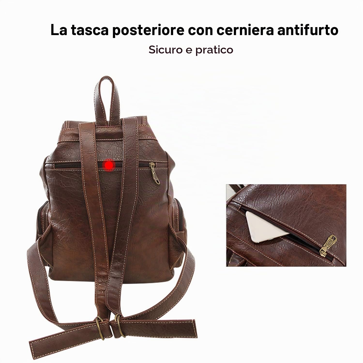 FANDARE Retro Zaini Casual Cartelle Uomo Donna Scuola Adolescente da viaggio Borse a Zaino Ragazzi Zainetti Daypacks per All'aperto Shopping Impermeabile PU Marrone chiaro