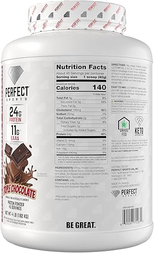 Miniatura 5 de PERFECT SPORTS Ultra Fuel - Proteína Wey 100% alimentada con pasto Sin colores artificiales, sin gluten, Keto Bajo en azúcar 0.39 oz de EAA, 0.07