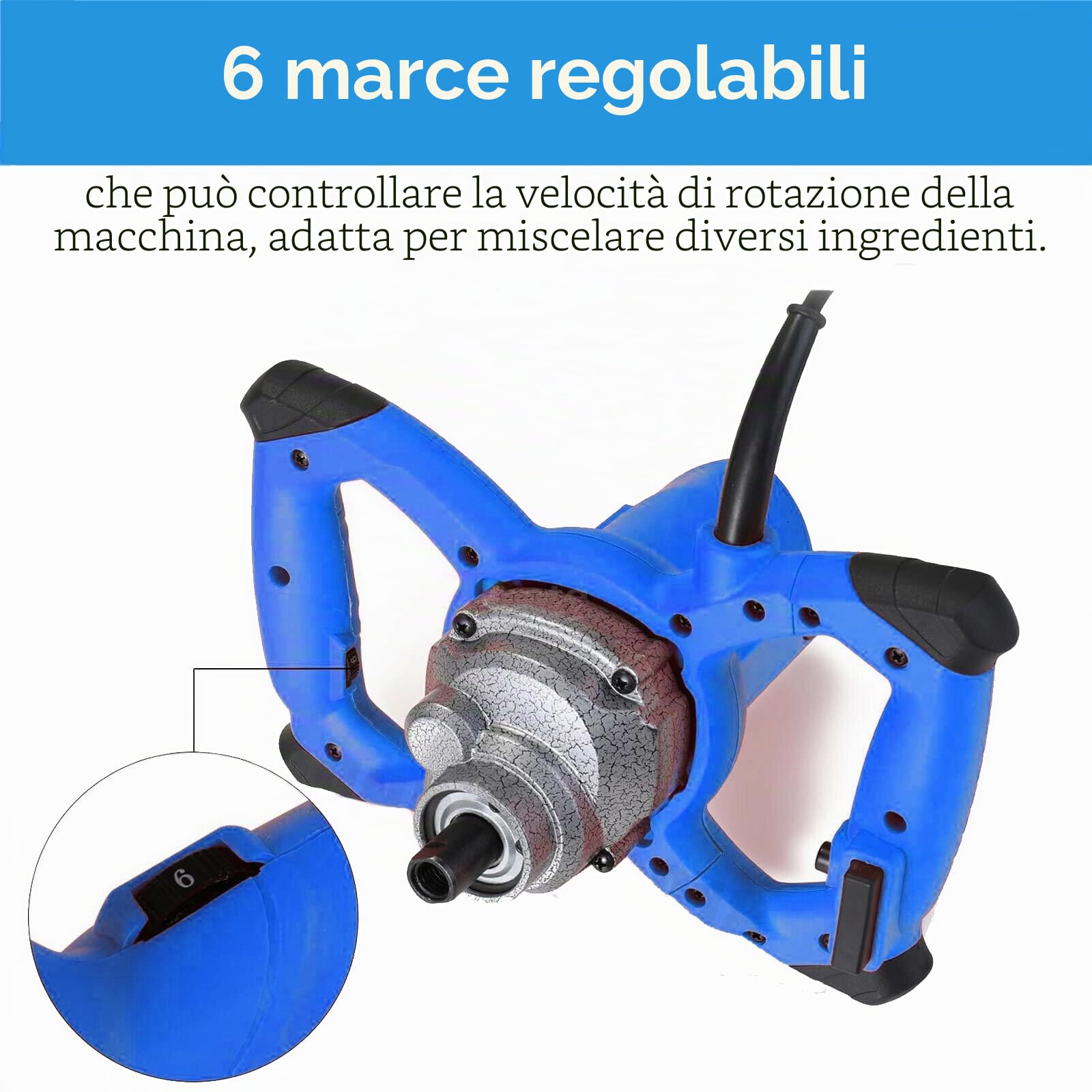 Frullatore portatile per cemento paddle mixer, miscelatore elettrico a mano malta betoniera, regolabile 6 velocità per miscelare cemento, vernice, calcestruzzo, alimentazione