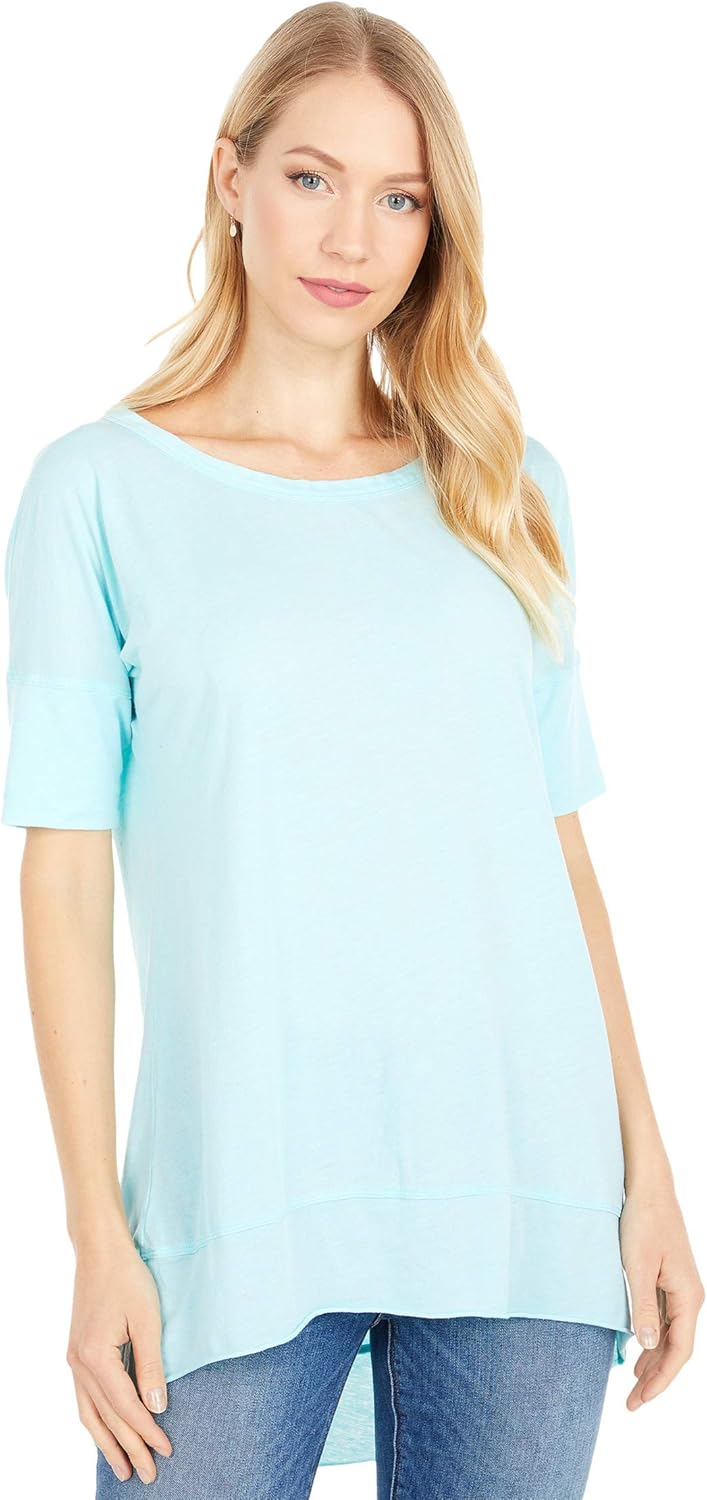 Amazon Com Mod O Doc Burnout Wash Heather Jersey Elbow Sleeve Boxy Tee With Back Shirring Clothing Shoes Jewelry