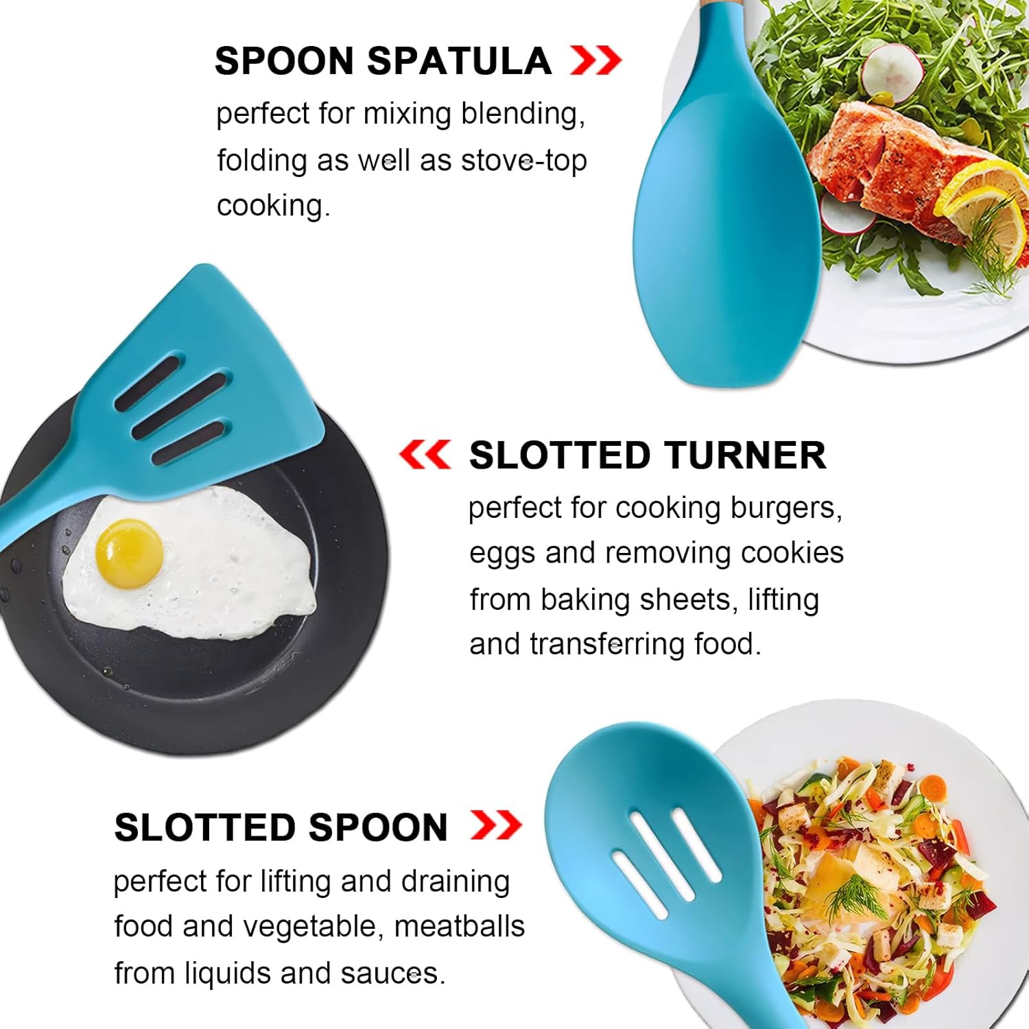 Kitchen Utensils Set 6-Piece Non-Stick Silicone Cooking Utensils Set, Wood Handle Heat Resistant Spatula Spoon Turner Ladle Pasta Server Cooking Kitchen Gadgets BPA Free for Nonstick Cookware