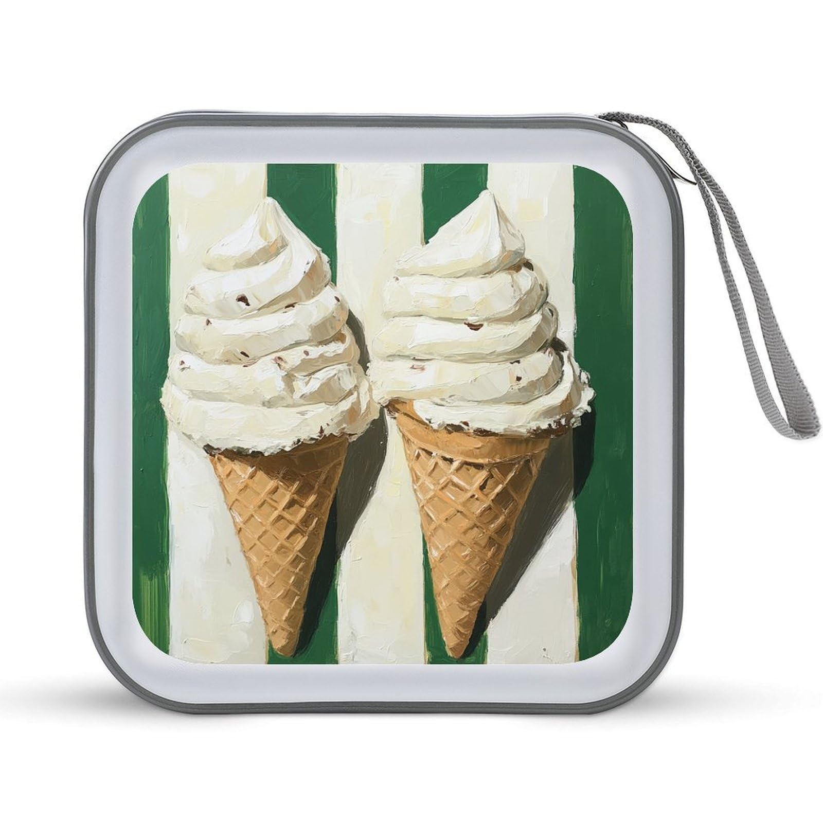 Ice Cream Green And White Striped CD Case DVD Storage Case Portable