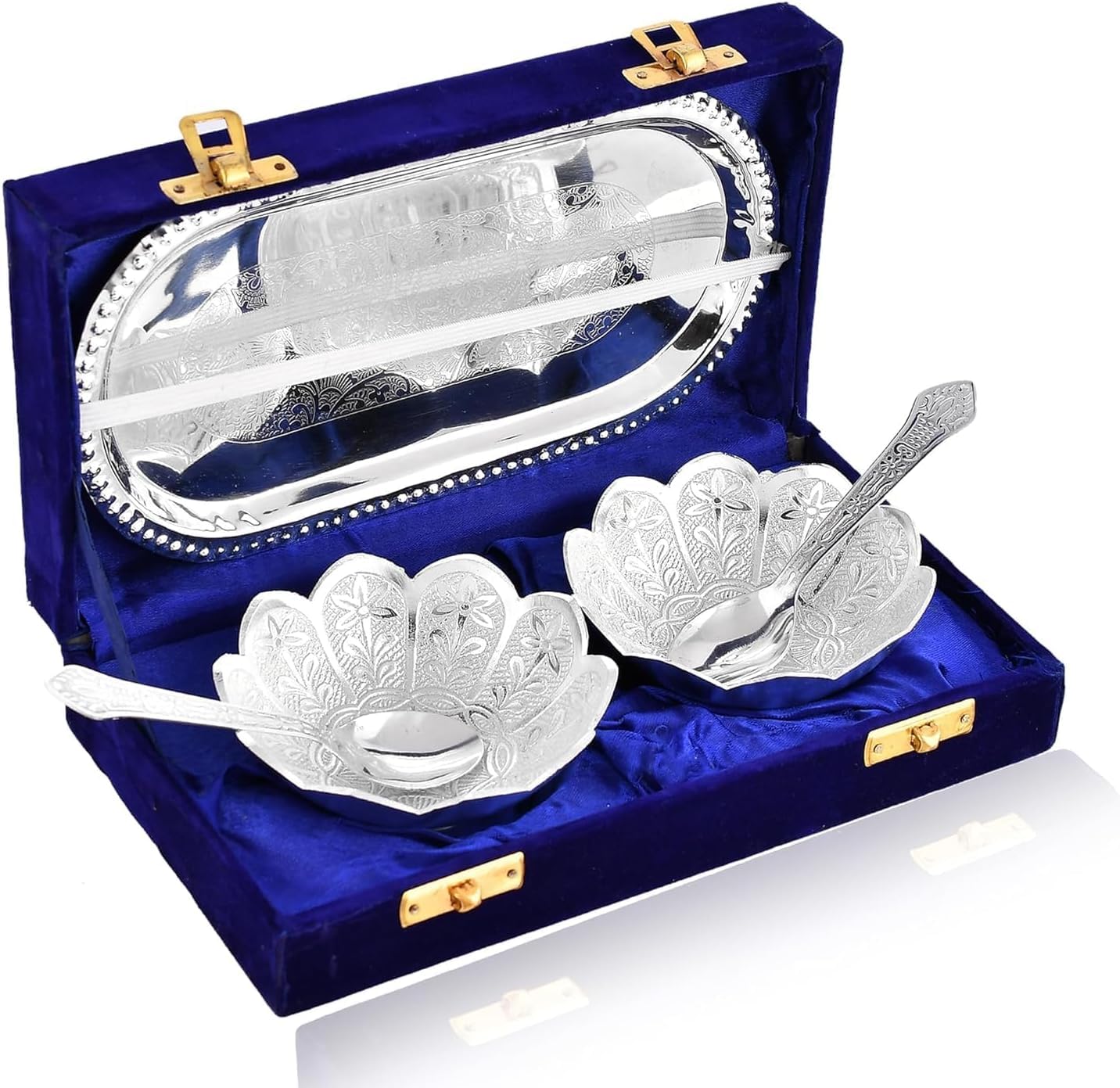 INDICRAFTSVILLA: Crafts Place to Discover World German Silver Plated Kamal Bowl With Royal Red Velvet Box -Capsul 5 Pcs Set, (Silver) ,30 Ml-image-44