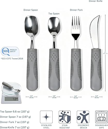 Miniatura 5 de Adaptive Utensils (juego de 4 piezas) con peso de 7 onzas  Utensilios de cabeza de pala para pacientes de Parkinson, temblores de manos, artritis y