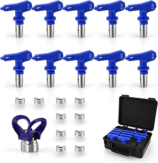 Airless Paint Spray Tip Set, 10 PCS Reversible Spray Tips and 1 Nozzle Seat, Airless Paint Spray Parts for Home Building Garden Decks or Fences (209,213,313,315,411,413,521,523,619,623)