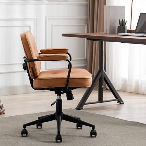 Miniatura 6 de Silla de escritorio giratoria moderna con reposabrazos, cómoda silla de computadora de altura ajustable con ruedas, silla de escritorio con botones