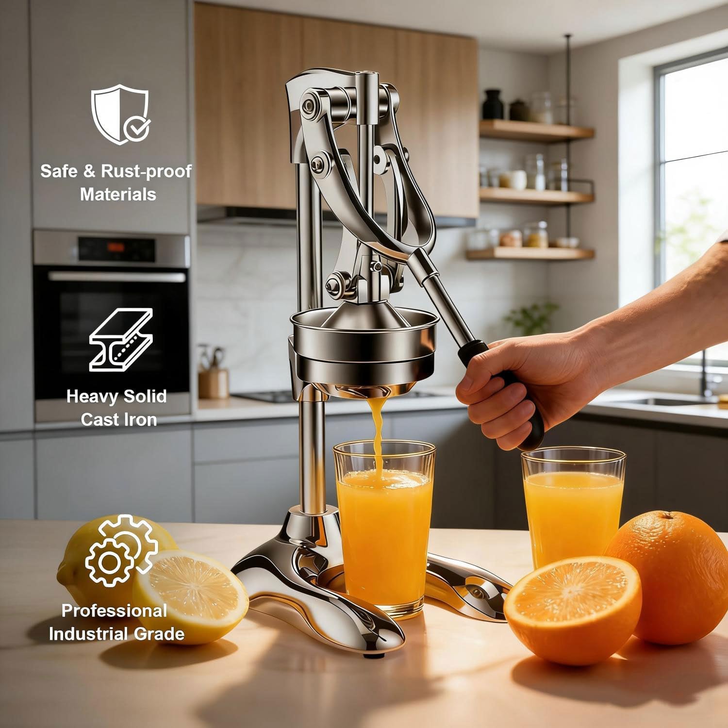 Citrus Juicer Manual Juicer Press - Professional Heavy Duty Cold Press Fruit Extractor for Pomegranate, Citrus, Lemon, Orange - Easy to Clean Stainless Steel Construction
