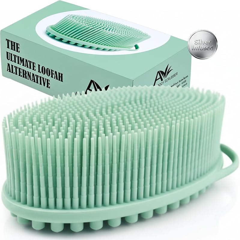 Escova corporal de silicone Avilana Silver Edition, dupla face, Verde-Prata, Massage
