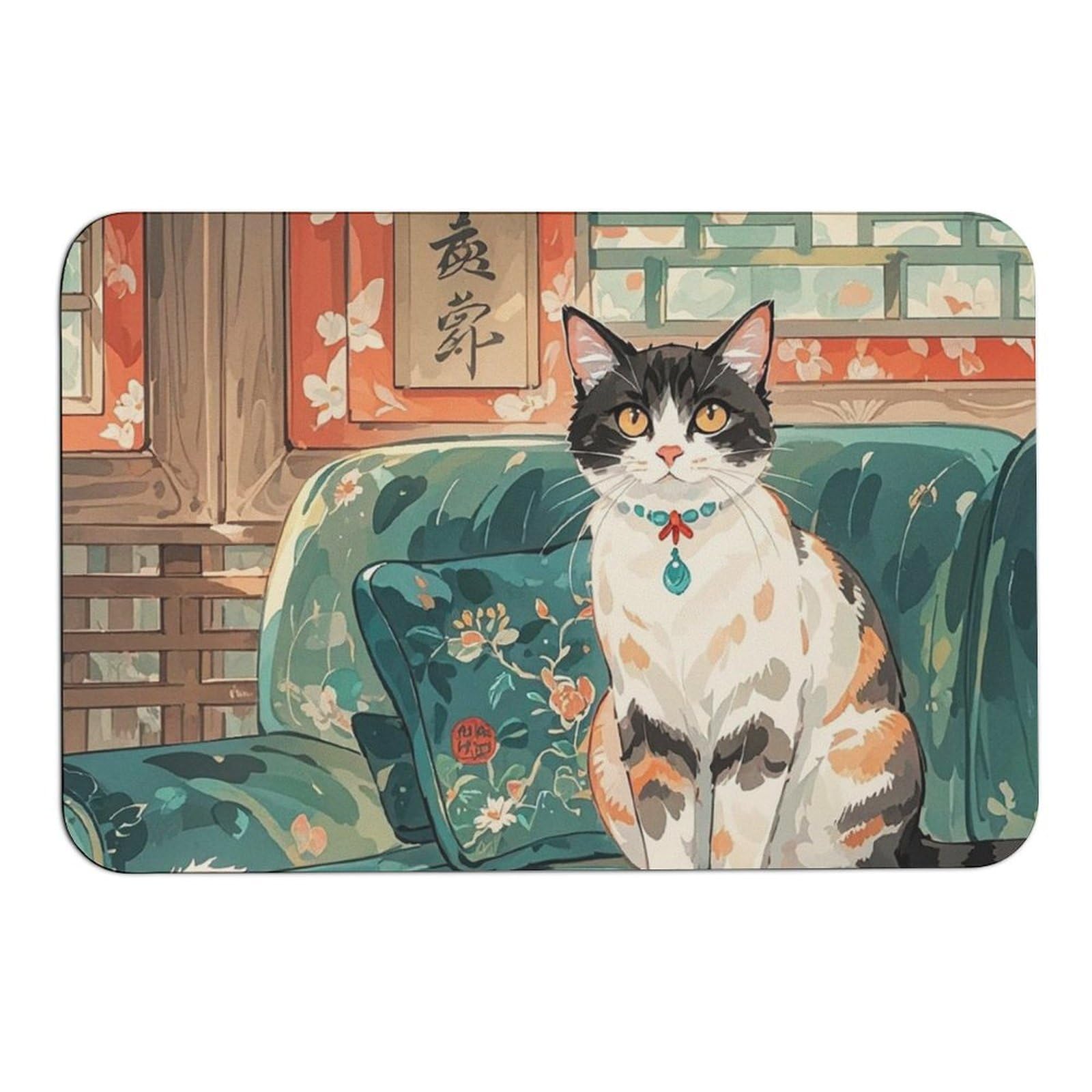 Tapis absorbant chat mignon 60x40 cm : l'allié antidérapant parfait pour garder vos sols au sec