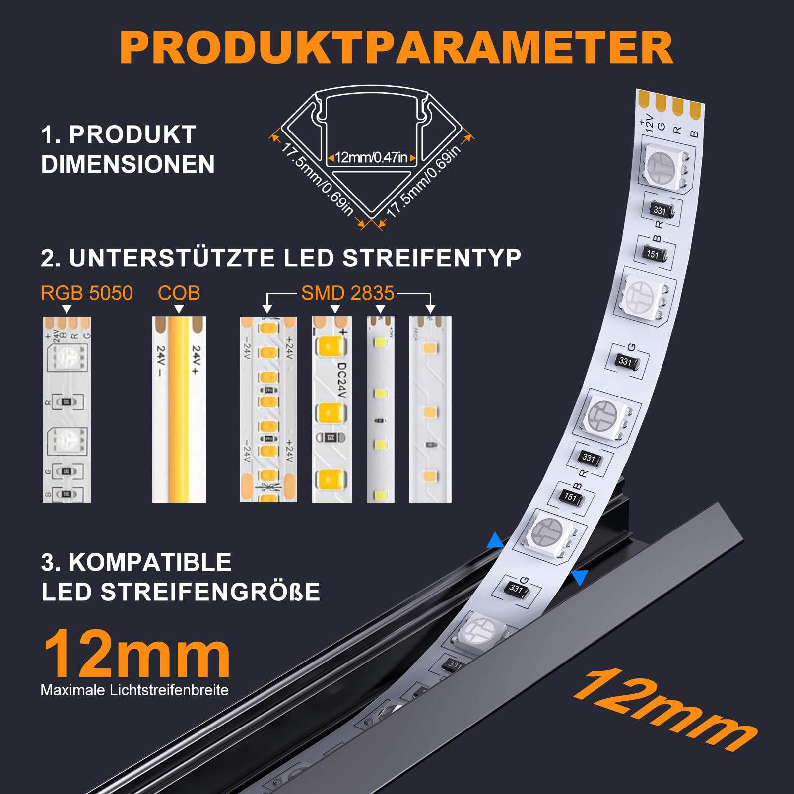Chesbung 6Pack Schwarz LED Aluminum Kanal mit Milchiger Weißer Abdeckung, V Form Profil Leiste Aluprofil für 12mm LED Streifen/Strip/Band, Stripe Schiene Diffusor Alu Profil