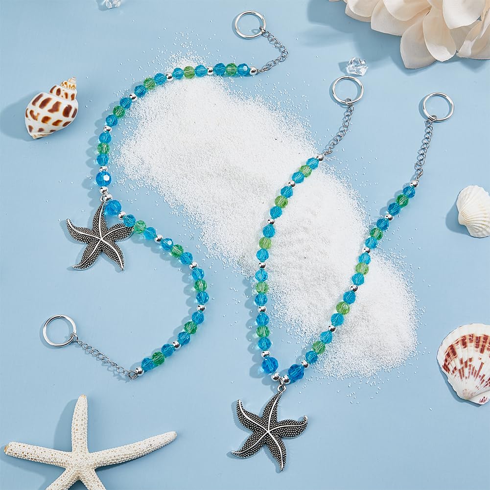 SUPERFINDINGS 2Pcs Glass Curtain Tie Backs Curtain Holders with Alloy Starfish Pendants Ocean Theme Decorative Tie Backs for Home Bedroom Office Drapes Curtain 44.9cm - Image 4