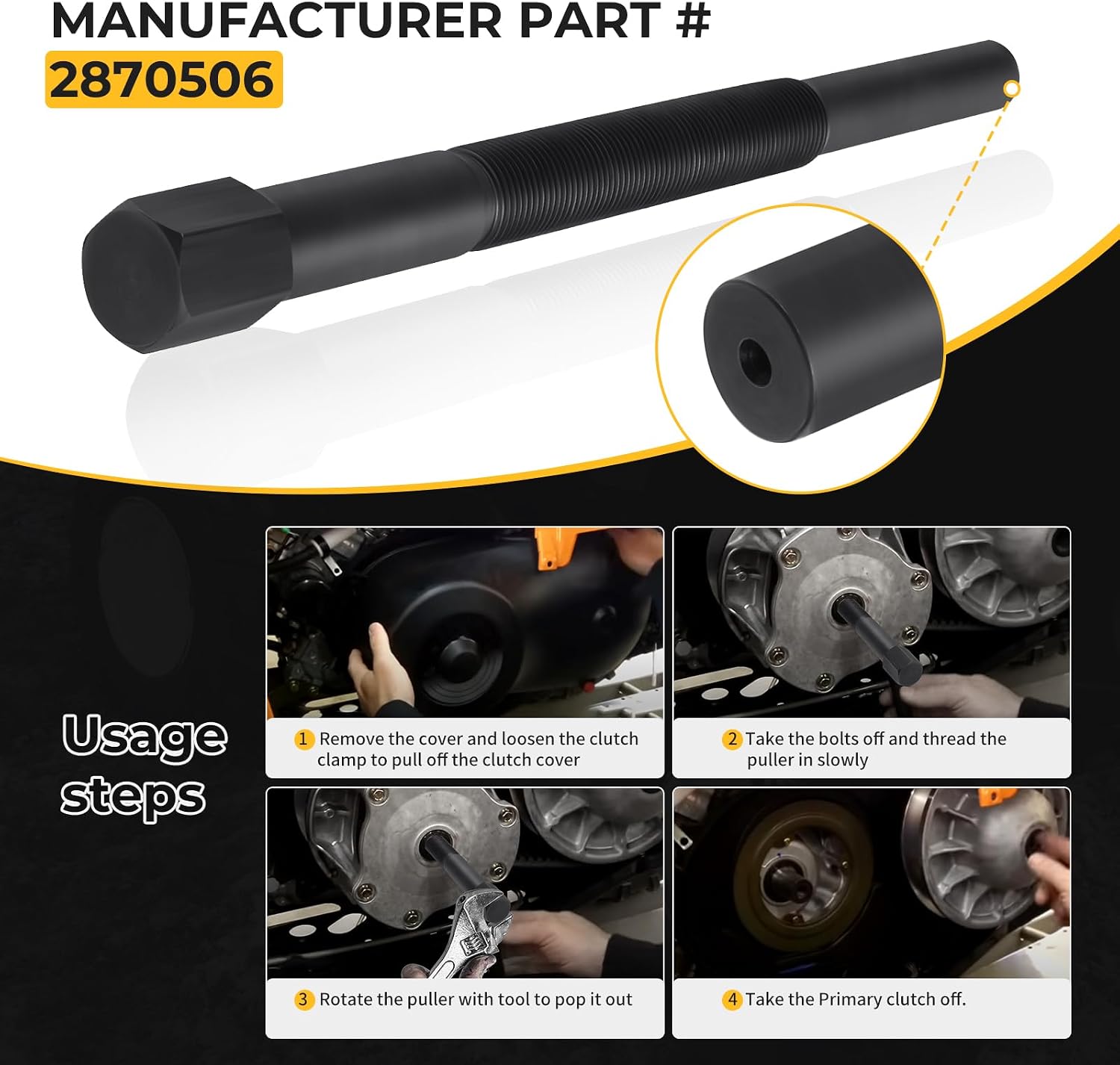 Primary Clutch Puller Removal Tool for Polaris Sportsman 335 400 500 600 800 850 Ranger 500 700 800 900 RZR 800 900 Big Boss 350L Magnum Trail Blazer 250 330 Xpress Xpedition Xplorer Worker 2870506