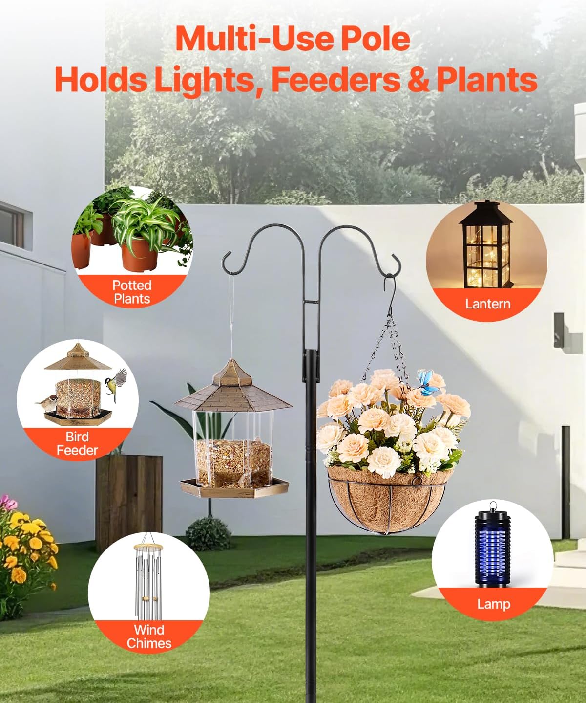 VEVOR Double Shepherds Hooks for Outdoor, 8 Pack 76 Inch Heavy Duty Bird Feeder Pole, 3/4 Inch Thick Garden Hooks for Hanging Hummingbird Feeder, Plant Baskets, Solar Light Lanterns,Wind Chimes