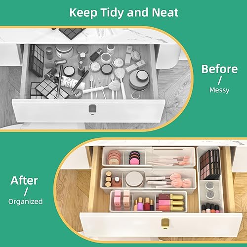 Miniatura 4 de Bandeja organizadora de cajones de escritorio, paquete de 4 organizadores de cajones expandibles con divisores ajustables, cubos organizadores de