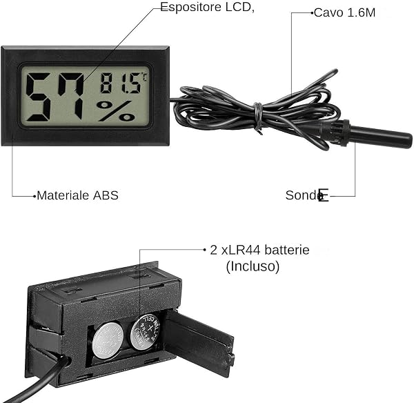 Display Digitale LCD Per Monitor 'umidità Della Temperatura | Termometro Igrometro | Strumento Di Misurazione 'umidità Della Temperatura Del Serbatoio Per Rettili Per Tartarughe, Terrari, Cont - 5